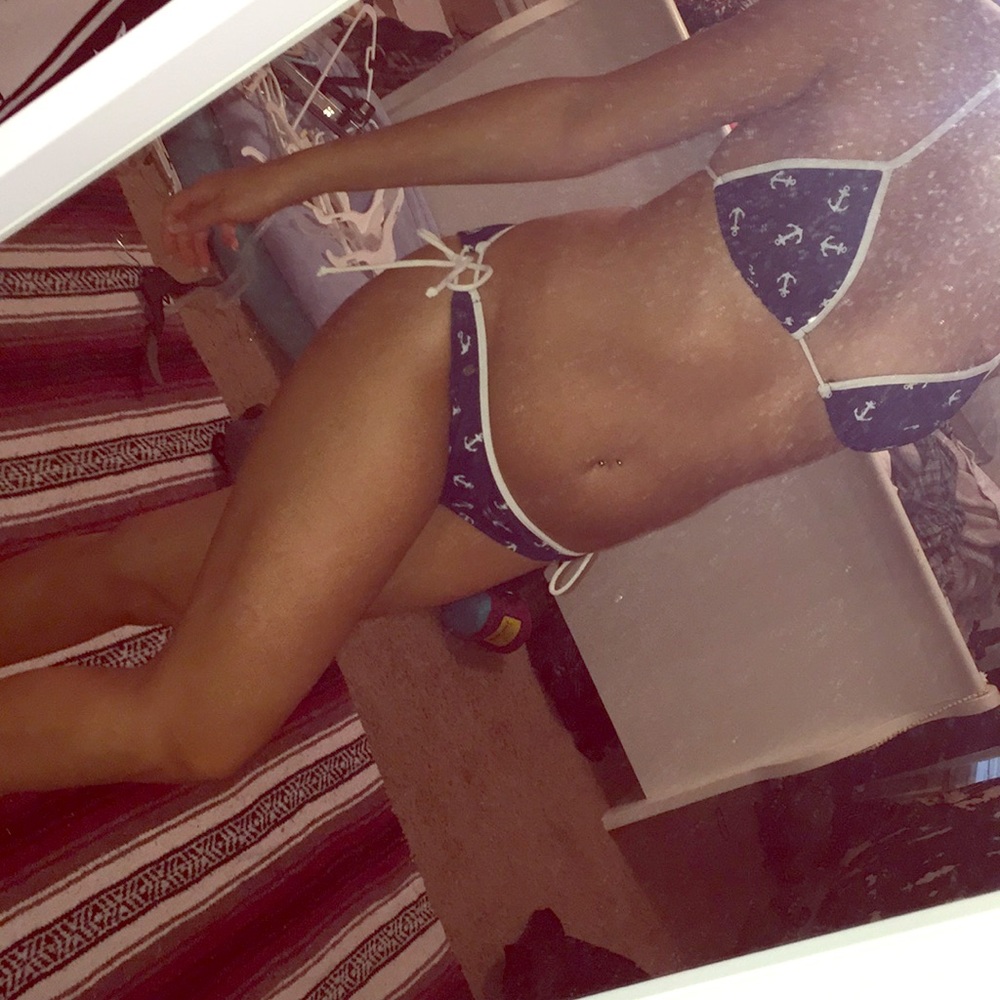 Pacsun Kirra Navy Blue and White Anchor Tie Bikini